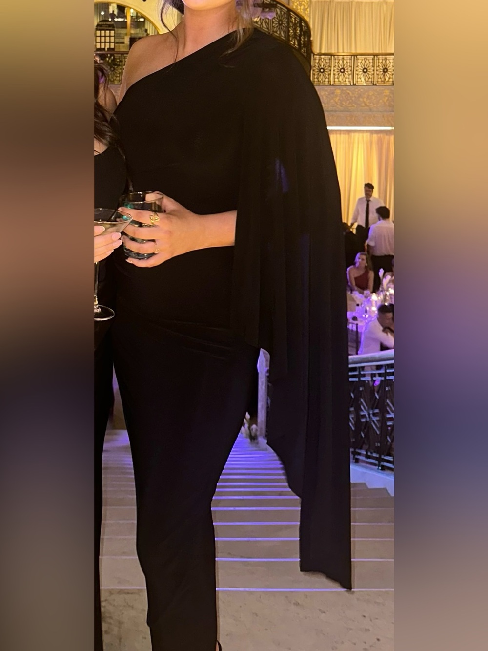 Club L London One-Shoulder Black Draped Evening Gown